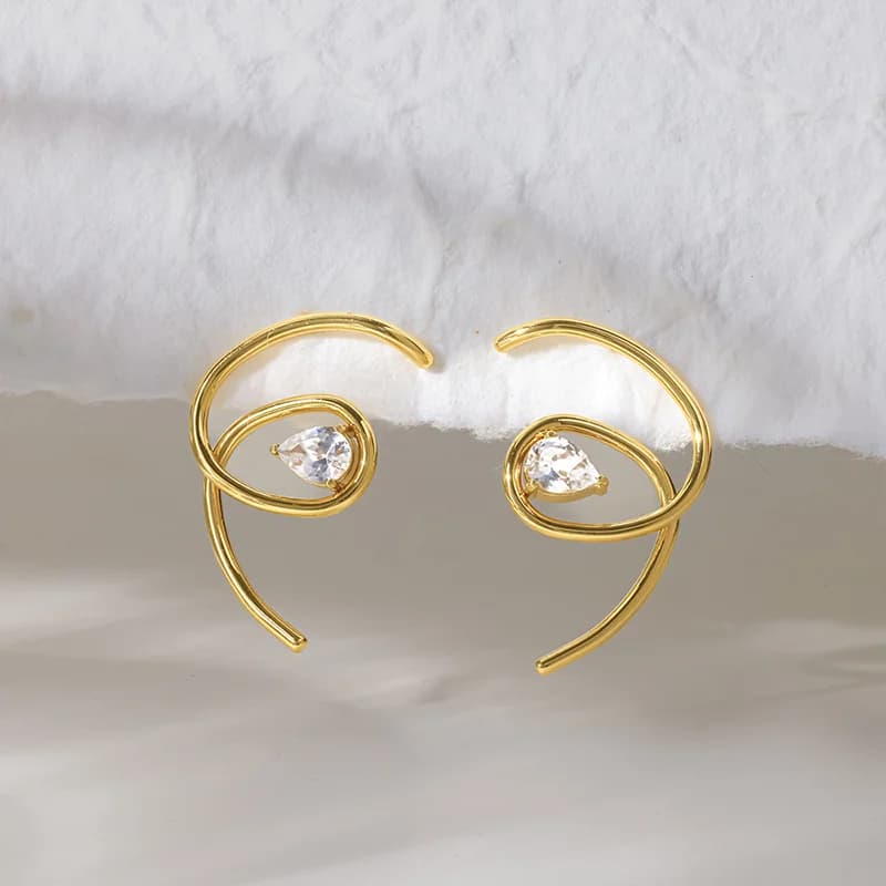 Stainless Steel Irregular Zircon Stud Earrings