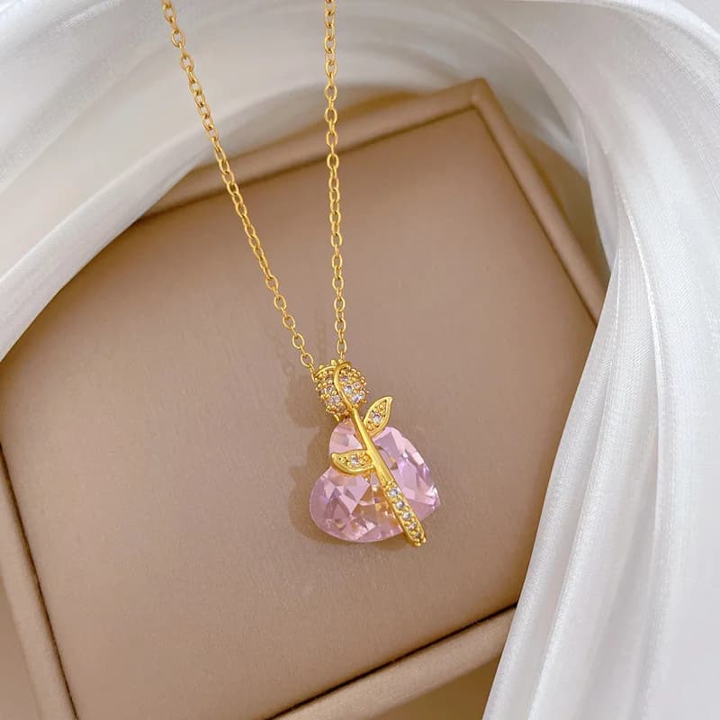 Pink Heart Love Pendant Necklace