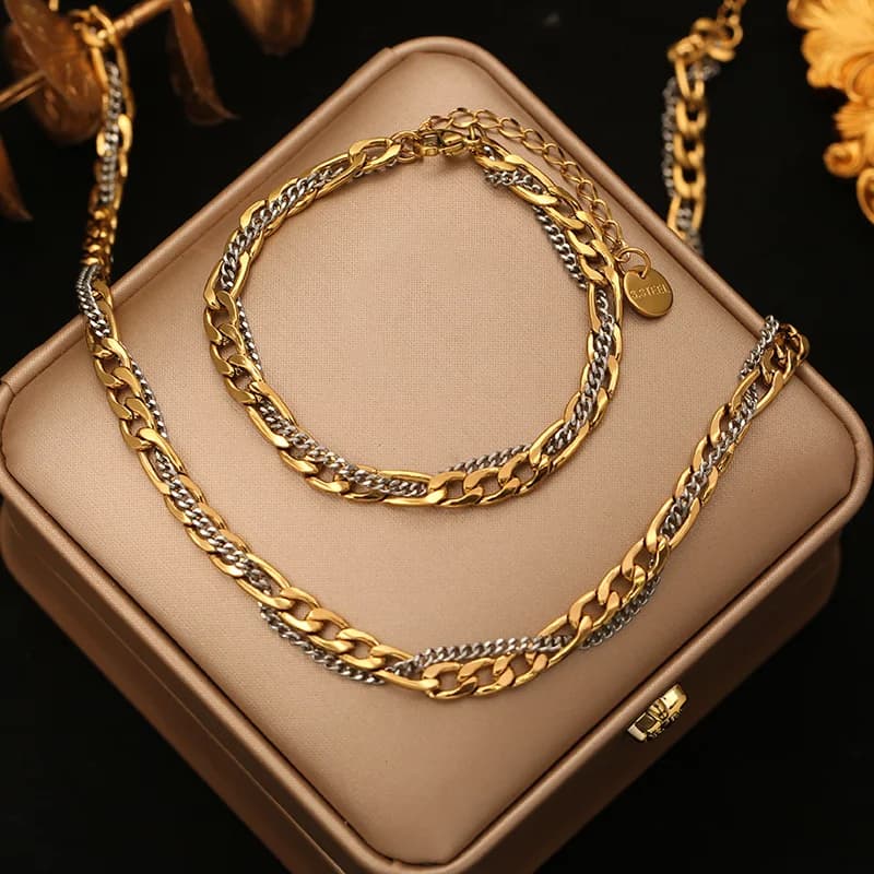 2-Color Chain Necklace and Bracelet Set