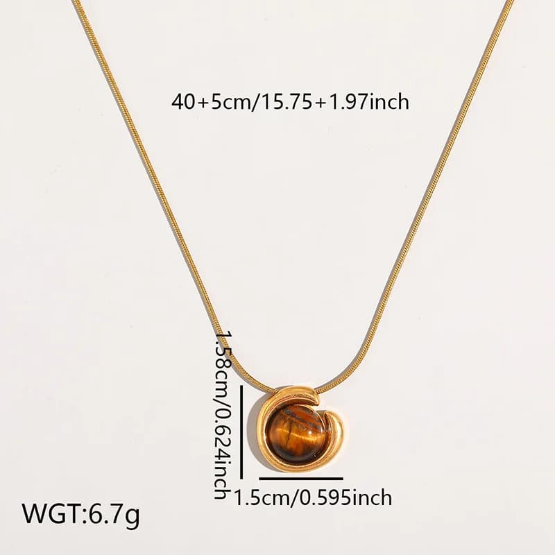 Stainless Steel Brown Stone Pendant Necklace