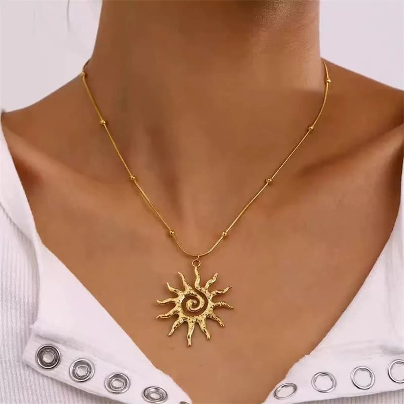 Pearl Shell Starfish Sun Charm Necklace, Gold