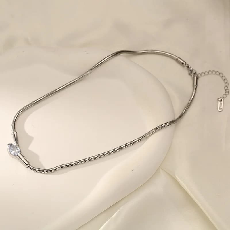 Snakehead Zircon Necklace, Silver Color