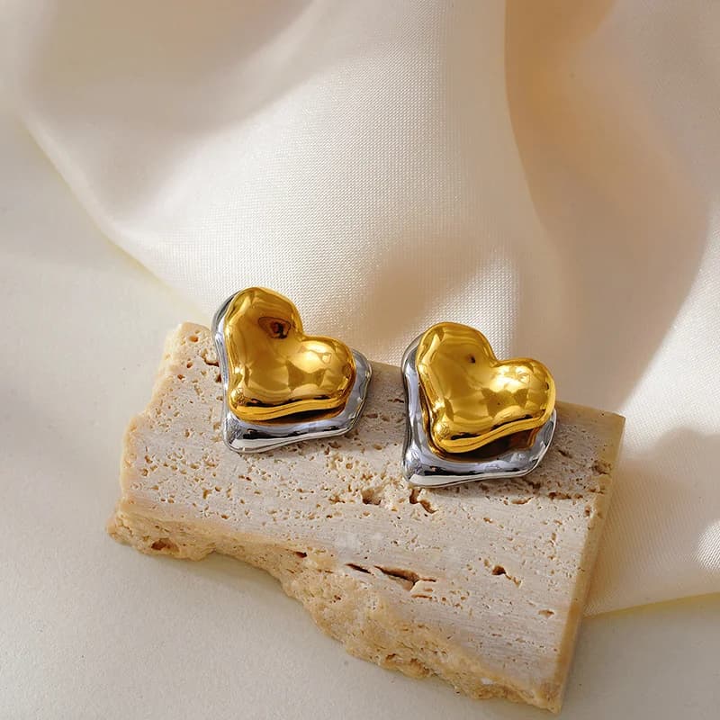 316L Stainless Steel Two-Tone Geometric Stud Earrings