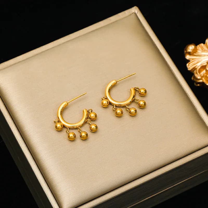 Ball Bead Tassel Stud Earrings in Stainless Steel