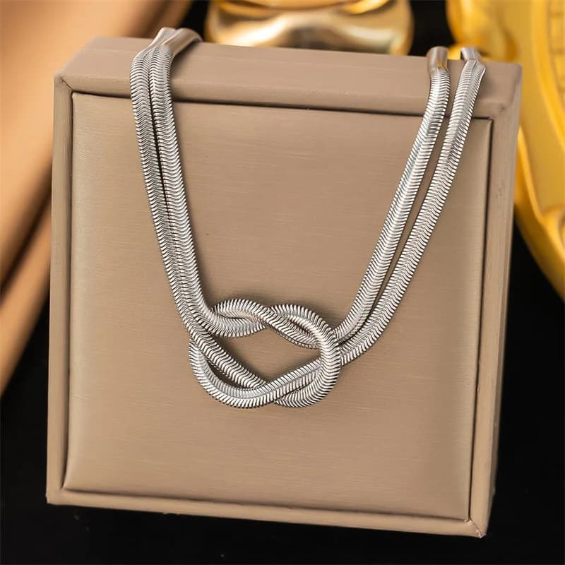 Gold Snake Chain Knot Necklace and Bracelet Set