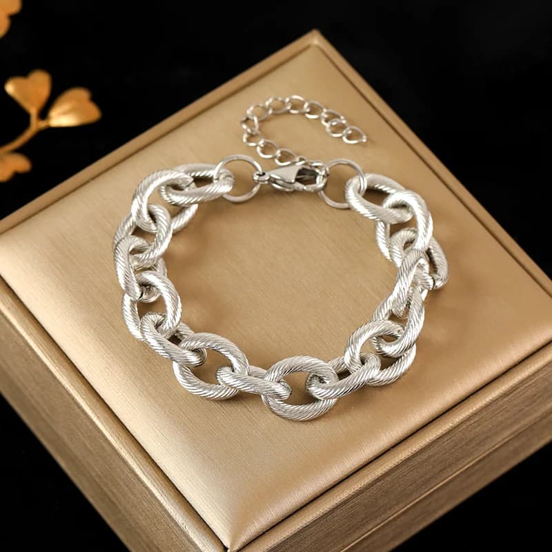 Thick Punk Style Stainless Steel Bracelet, Silver