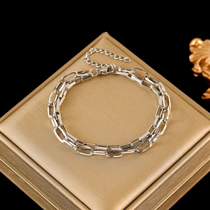 Thick Punk Style Stainless Steel Bracelet, Silver