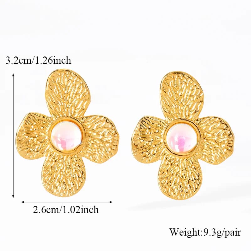 Natural Stone Butterfly Flower Dangle Earrings, Gold