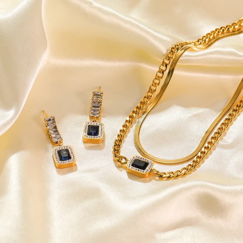 Blue Zircon Snake Chain Necklace and Earrings Set