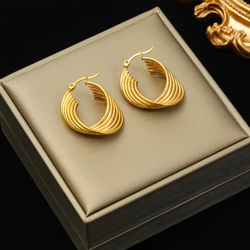 Geometric Stud Earrings, Gold Color Stainless Steel