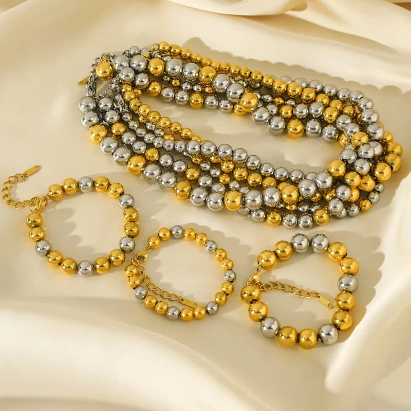 Solid Beaded Necklace and Bracelet Set, 2 Colors