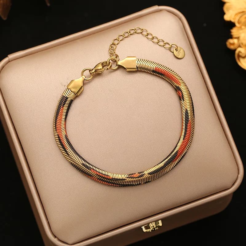 Snake Flat Chain Necklace and Bracelet Set