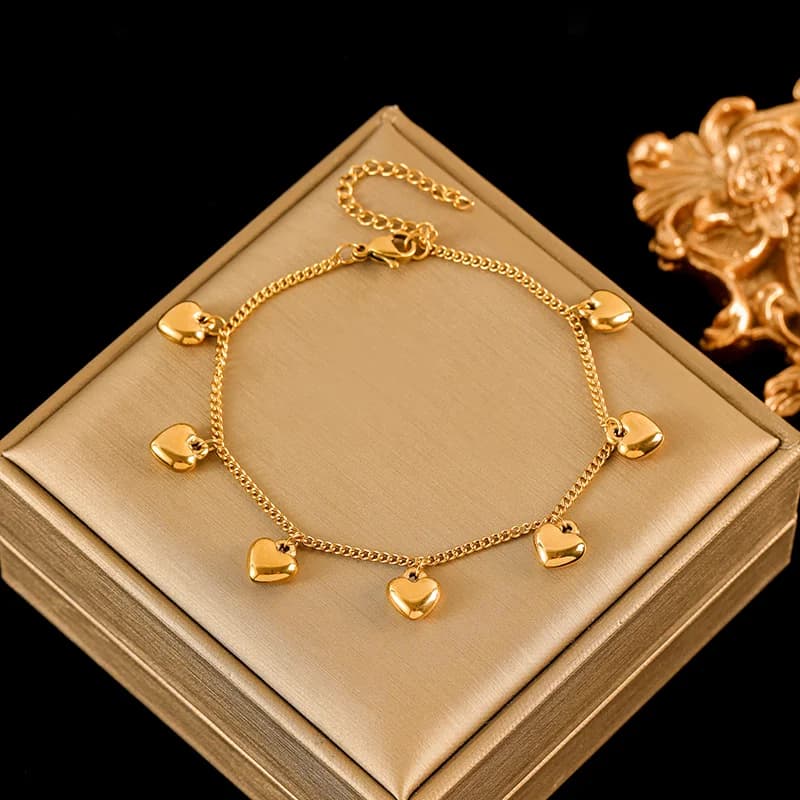 Reversible Heart Charm Bracelet, Gold Plated