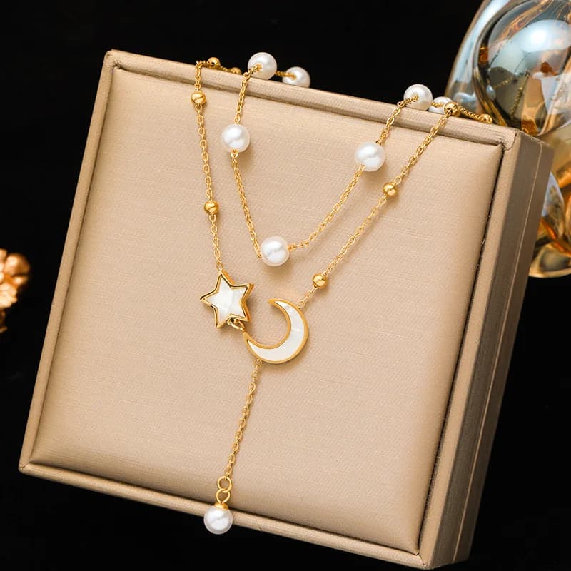 Stainless Steel Double Layer Irregular Pearl Necklace