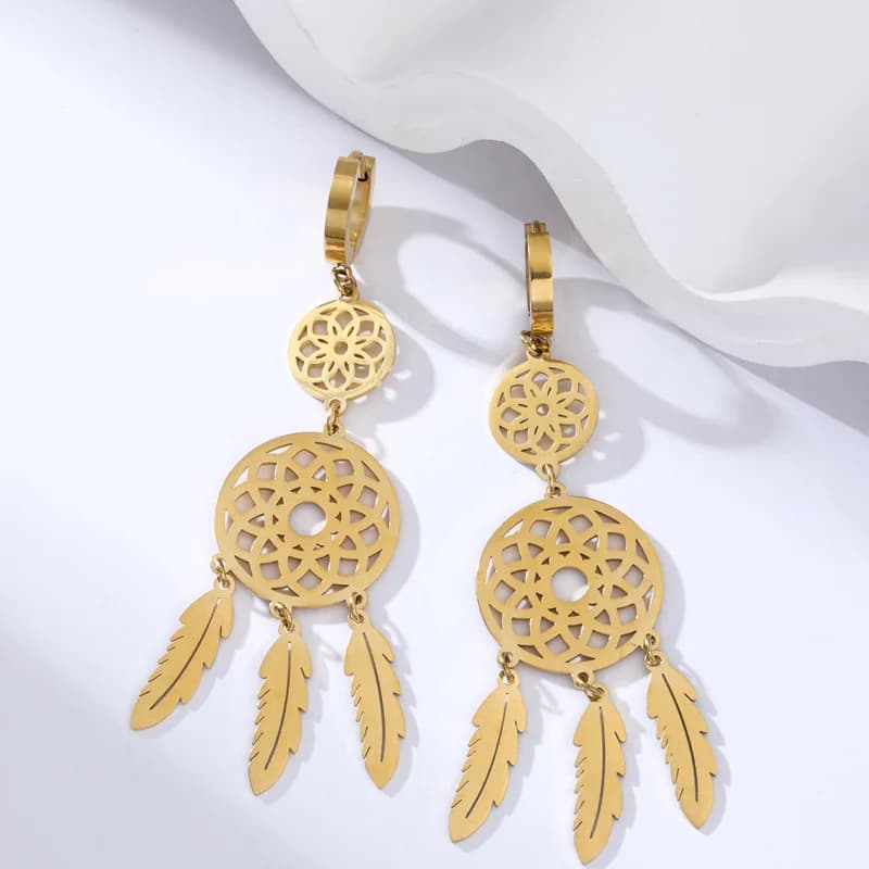 Feather Dream Catcher Dangle Earrings