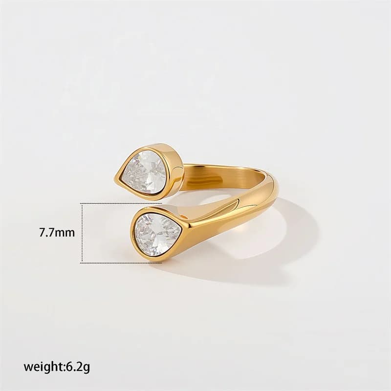 Cubic Zirconia Teardrop Adjustable Open Ring
