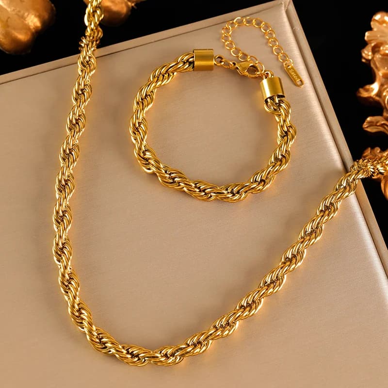 8mm Thick Twist Chain Necklace and Bracelet Set