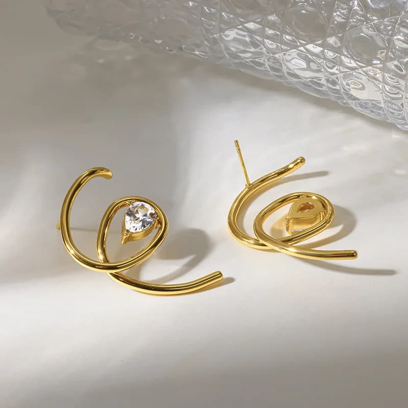 Stainless Steel Irregular Zircon Stud Earrings