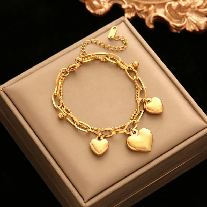 Reversible Heart Charm Bracelet, Gold Plated
