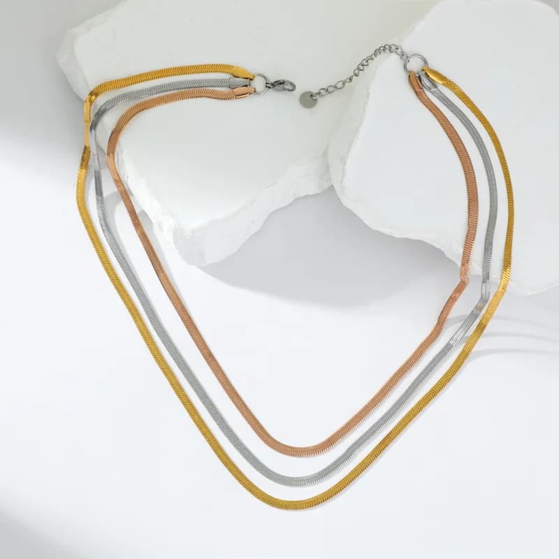 Gold Color Multilayer Chain Necklace for Women