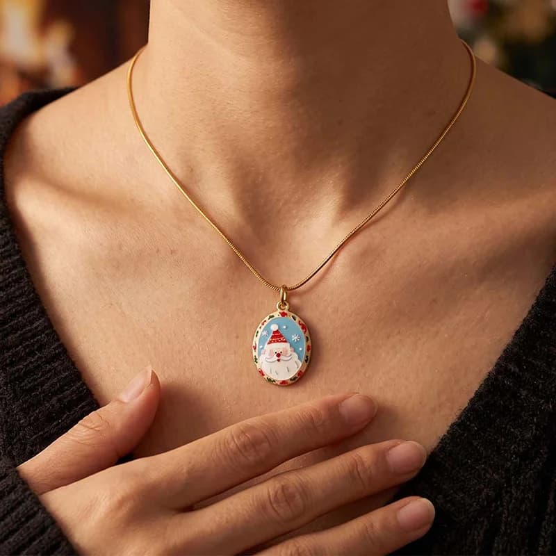 Creative Christmas Enamel Pendant Necklace