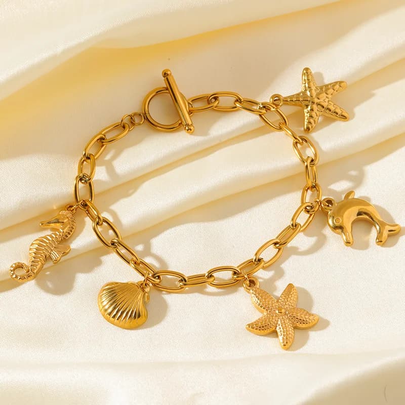 Stainless Steel Starfish Shell Seahorse Bracelet