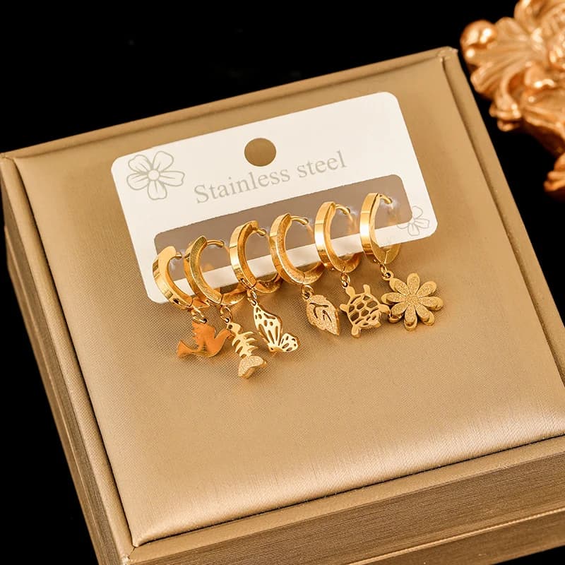 Stainless Steel Earring Set, Gold Plated