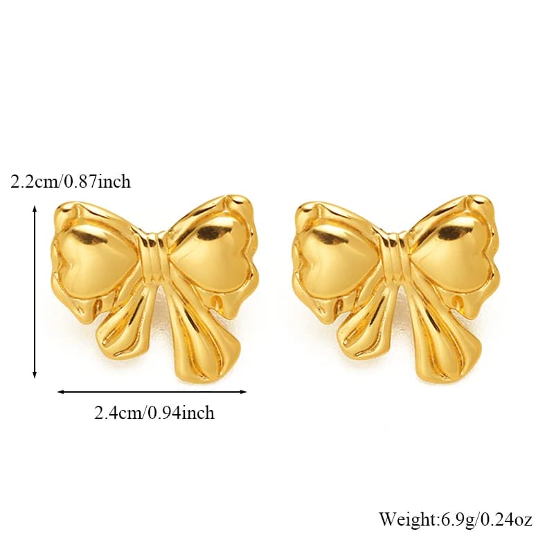 Stainless Steel Gold Bow Stud Earrings