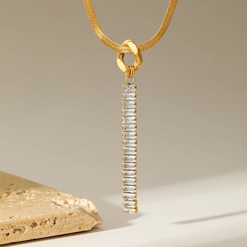 White Zircon Long Pendant Necklace