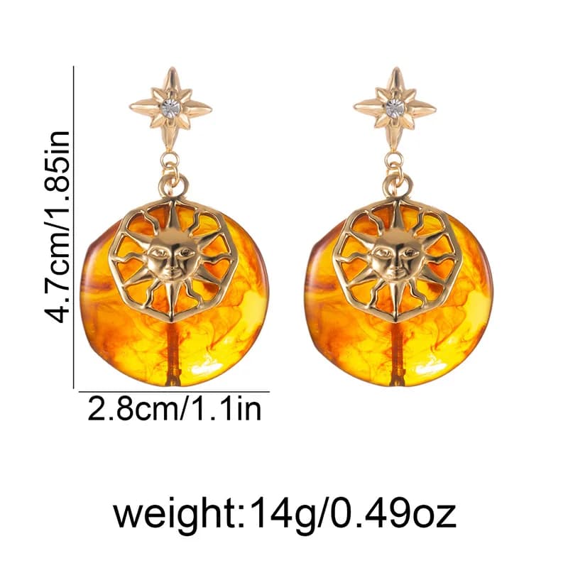 Vintage Sun Star Amber Dangle Earrings