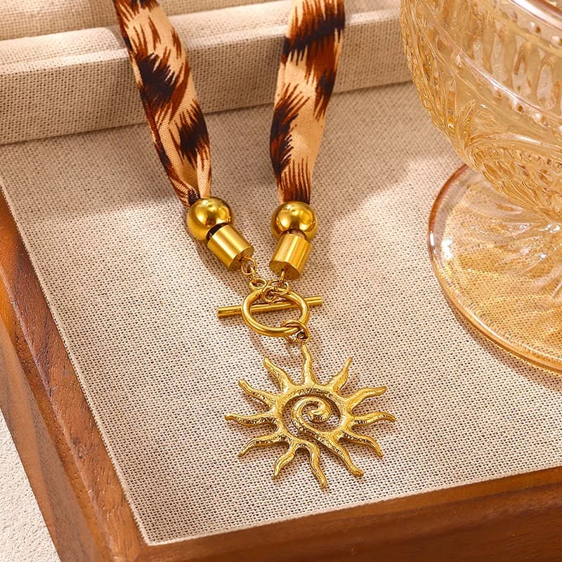 Vintage Sun Pendant Scarf Necklace