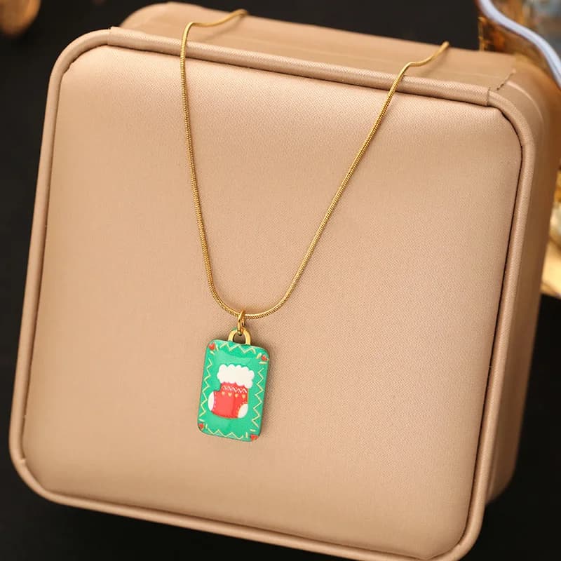 Creative Christmas Enamel Pendant Necklace