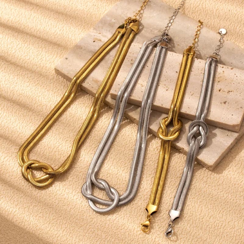 Gold Snake Chain Knot Necklace and Bracelet Set