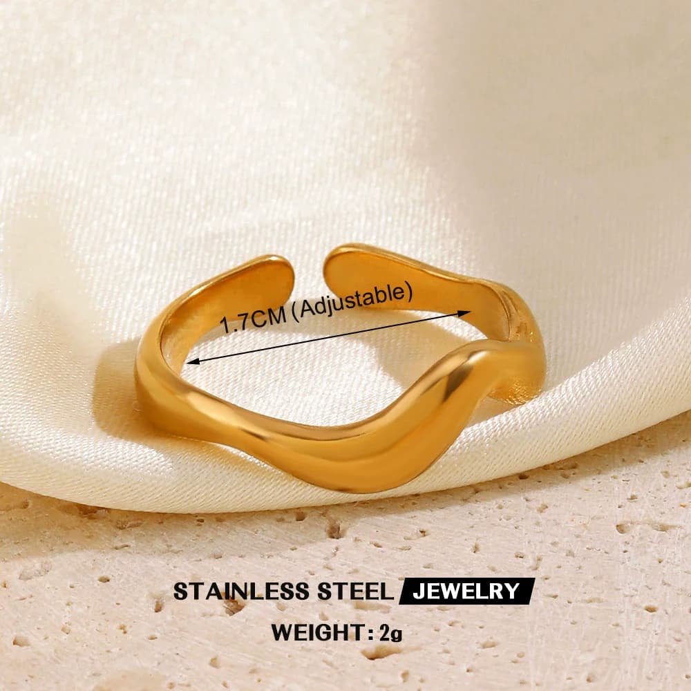 Ginkgo Leaf Zircon Adjustable Ring, Stainless Steel