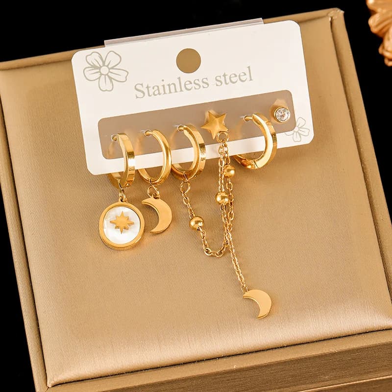 Stainless Steel Earring Set, Gold Plated
