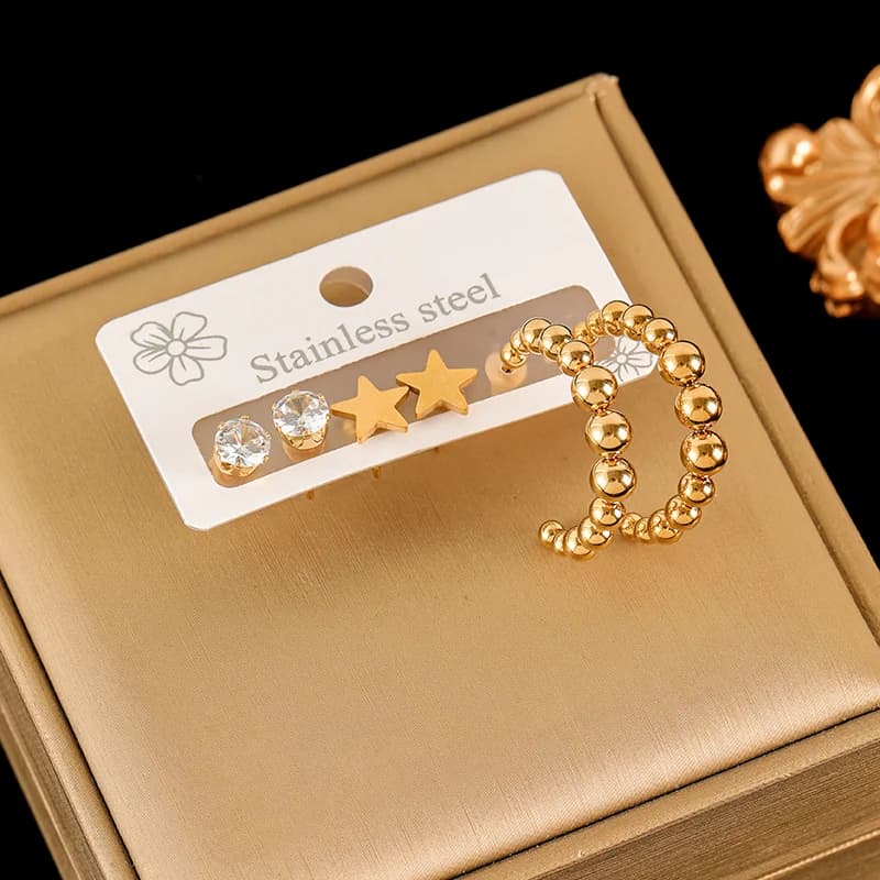 Stainless Steel Earring Set, Gold Plated