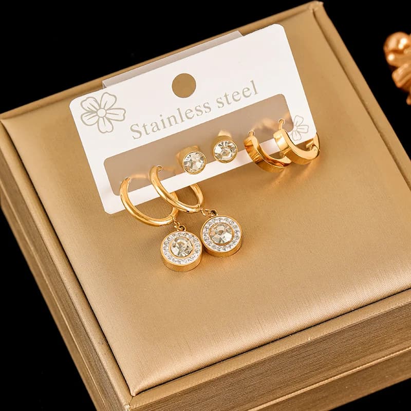 Stainless Steel Earring Set, Gold Plated