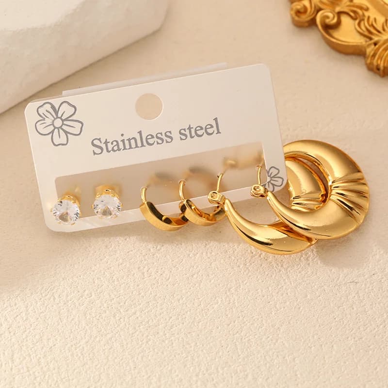 3-Pair Zirconia Hoop Earring Set
