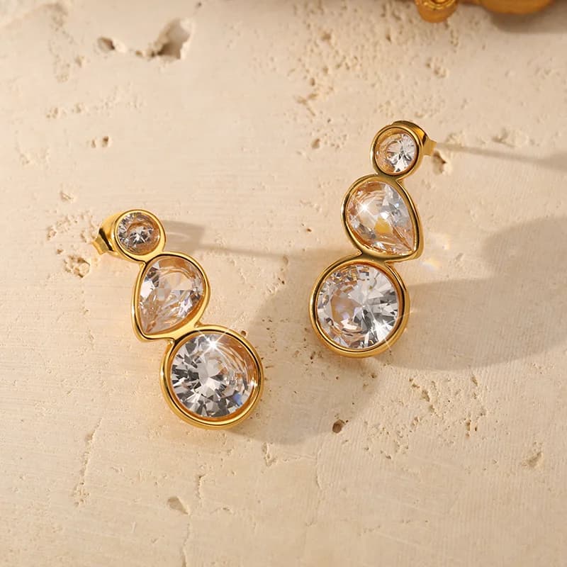 Stainless Steel Zircon Crystal Dangle Earrings