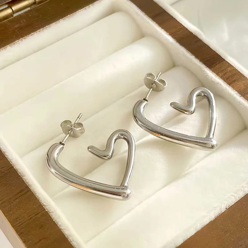 Heart Stud Piercing Earrings, Stainless Steel