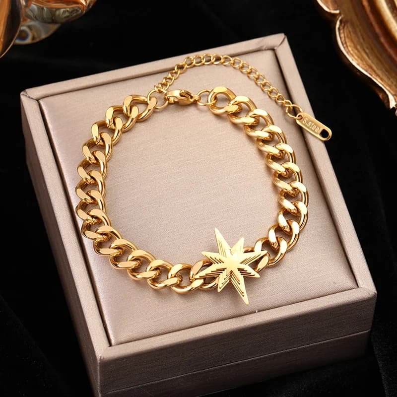 Simple Gold Color Link Chain Bangle Bracelet