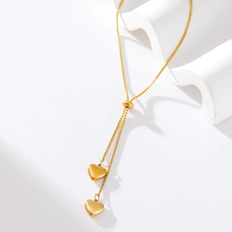 Adjustable Heart Pendant Necklace, Gold Color