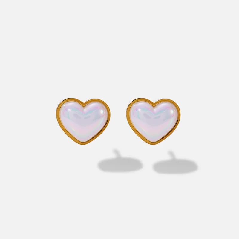 Heart Pearl Stud Earrings, Stainless Steel