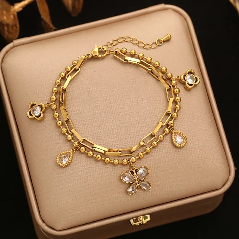 Flower and Star Charm Bracelet with Pearls