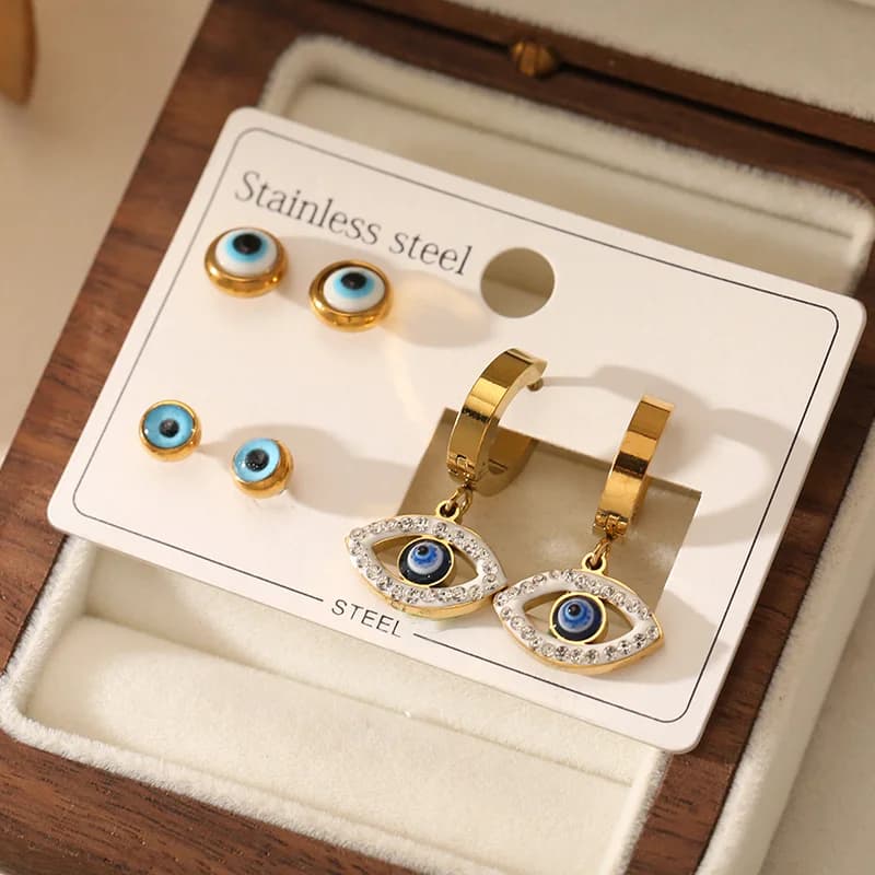 3-Pair Blue Eye Cubic Zirconia Stud Earring Set