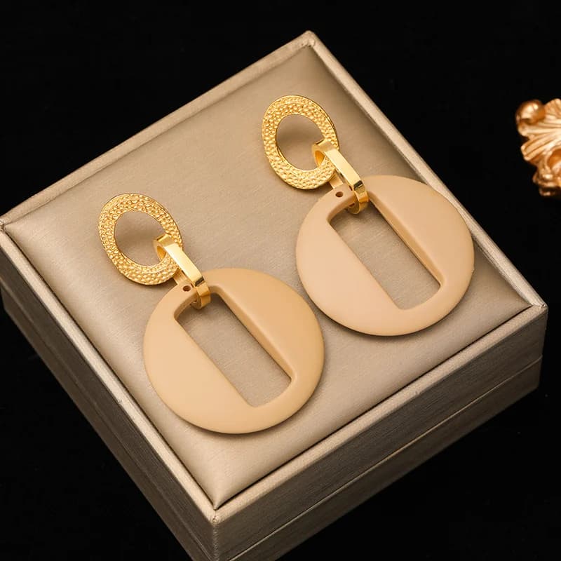 Stainless Steel Pleated Stud Drop Earrings